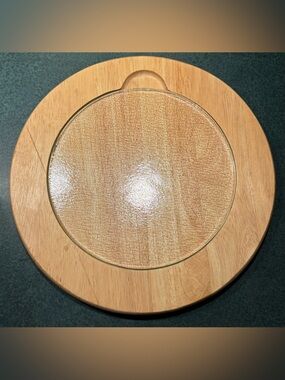 10” Round Wooden Serving Board with Beveled Glass Center